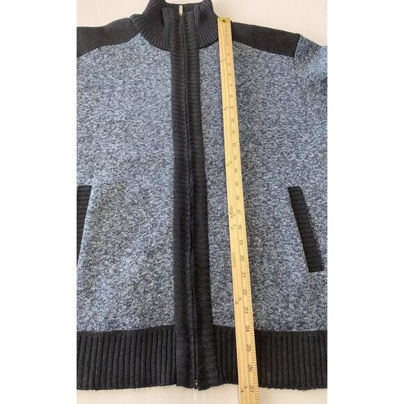 YeoKou Men’s Cardigan Blue Full Zip Cashmere Wool Blend Plaid Lined Size L - Picture 6 of 12